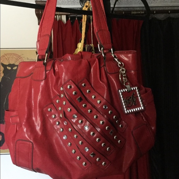 Handbags - ♥️♥️♥️ RED FAUX LEATHER BAG W/RHINESTONES & STUDS